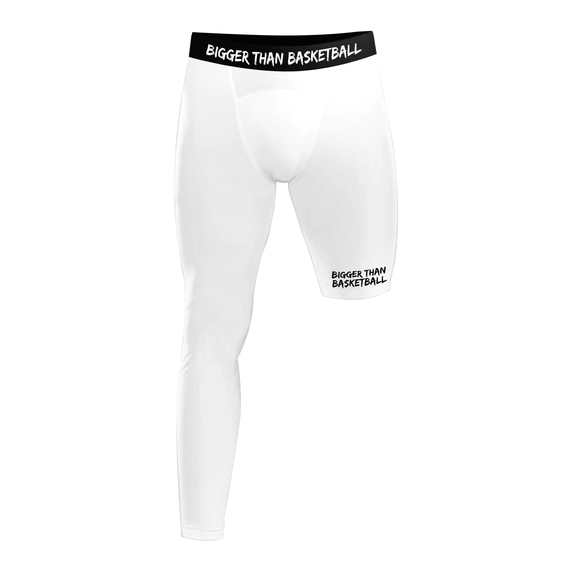 Right white single-leg compression tights, full-length with smooth seamless fit