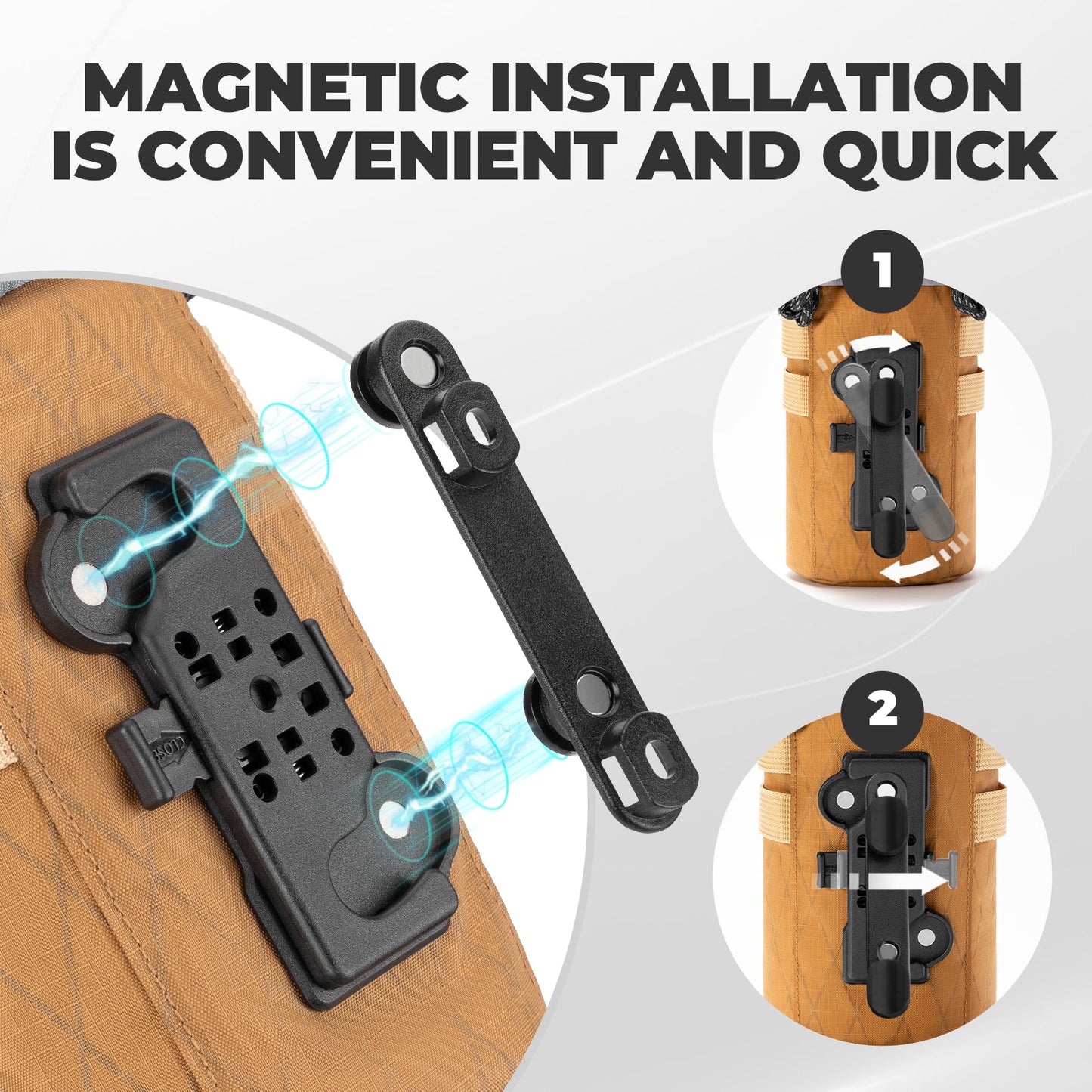 Bike water bottle bag magnetic mounting system: quick, convenient installation