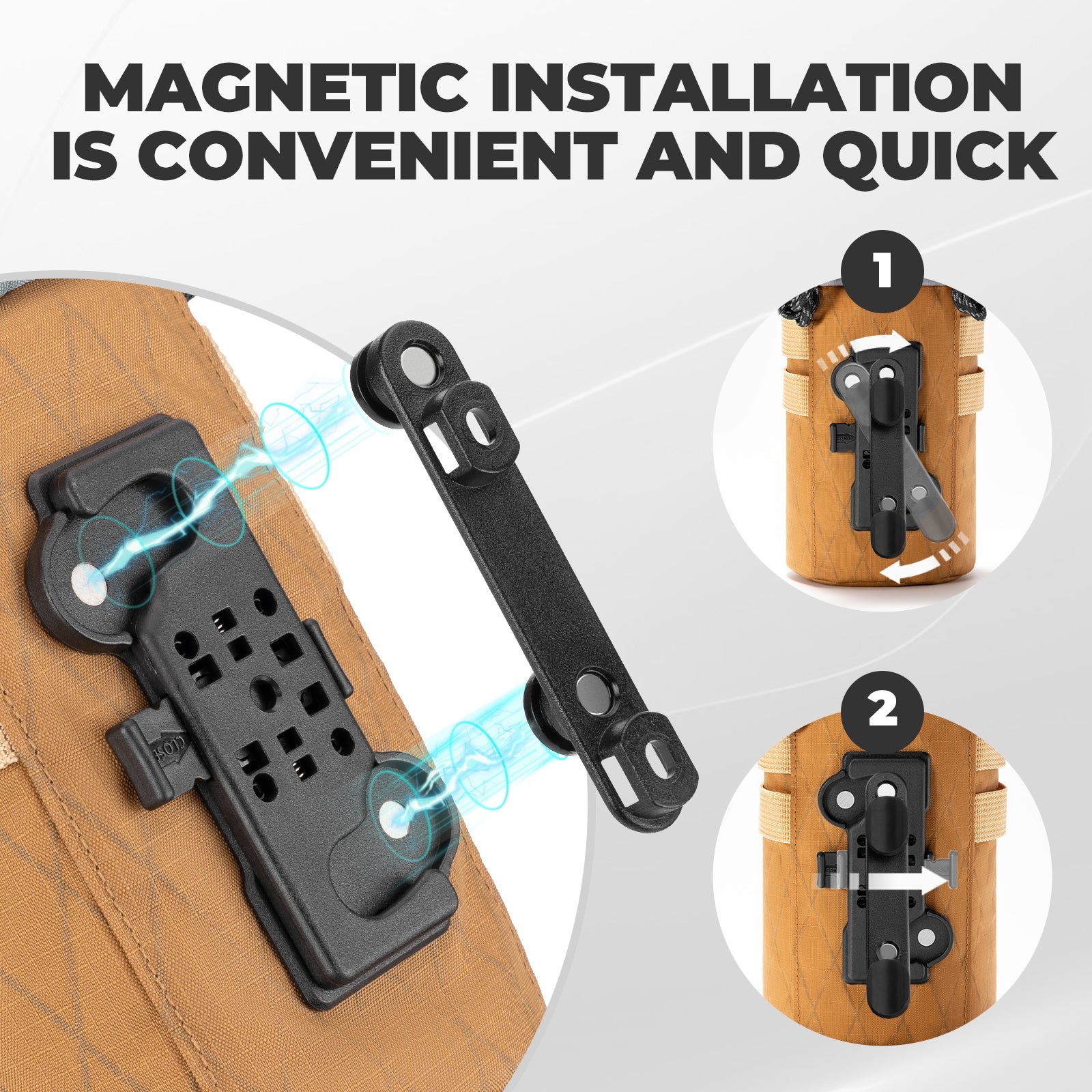 Bike water bottle bag magnetic mounting system: quick, convenient installation
