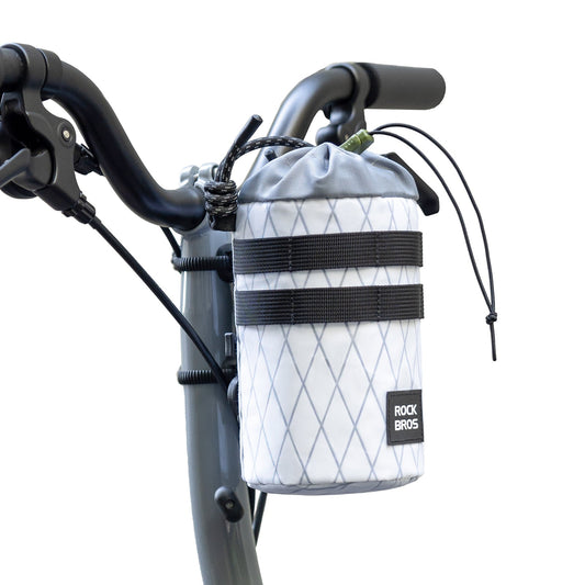 Rock Bros 1.2L bike water bottle bag, grey and white, attaches to handlebars