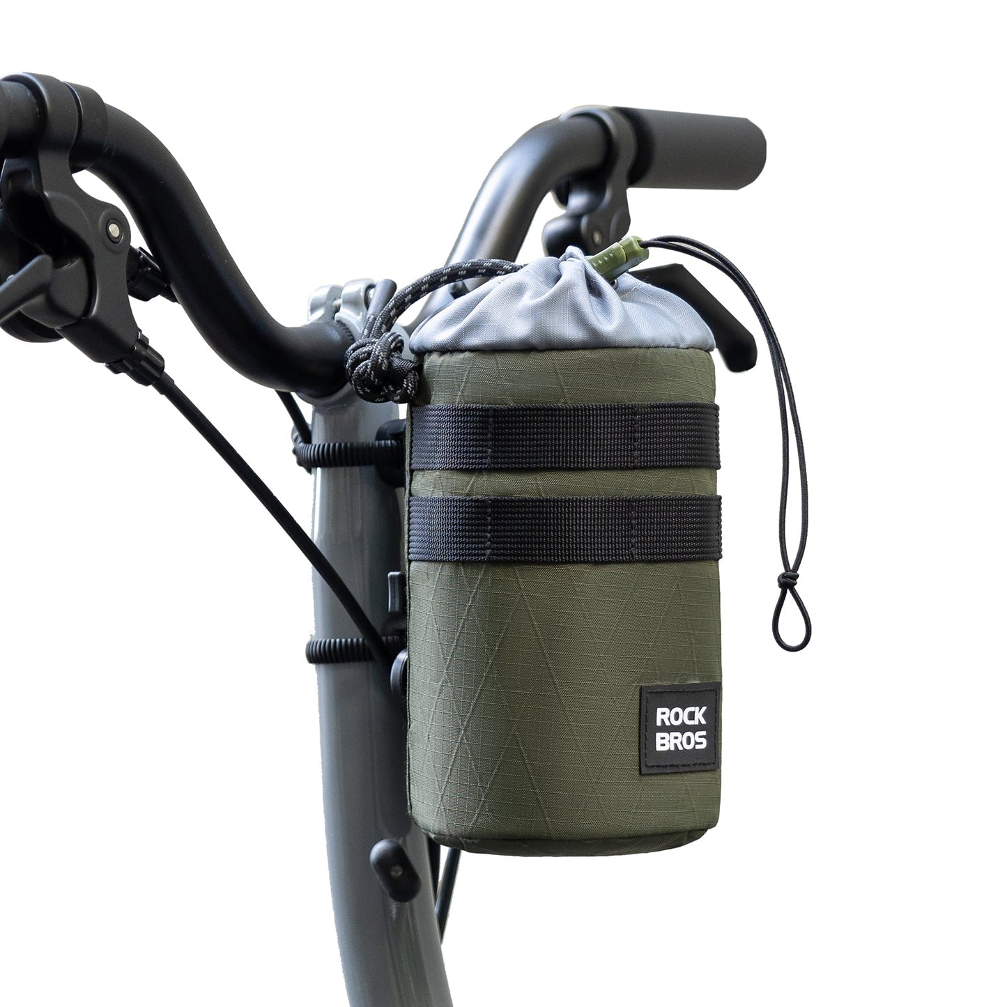 Rock Bros green bike water bottle bag, 1.2L capacity, handlebar mounted