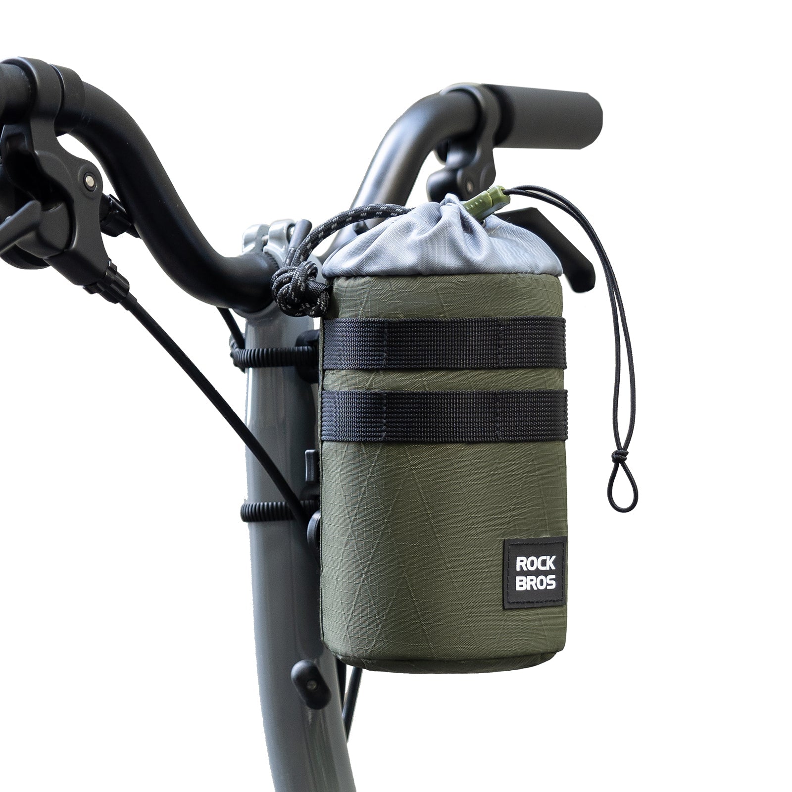 Rock Bros green bike water bottle bag, 1.2L capacity, handlebar mounted