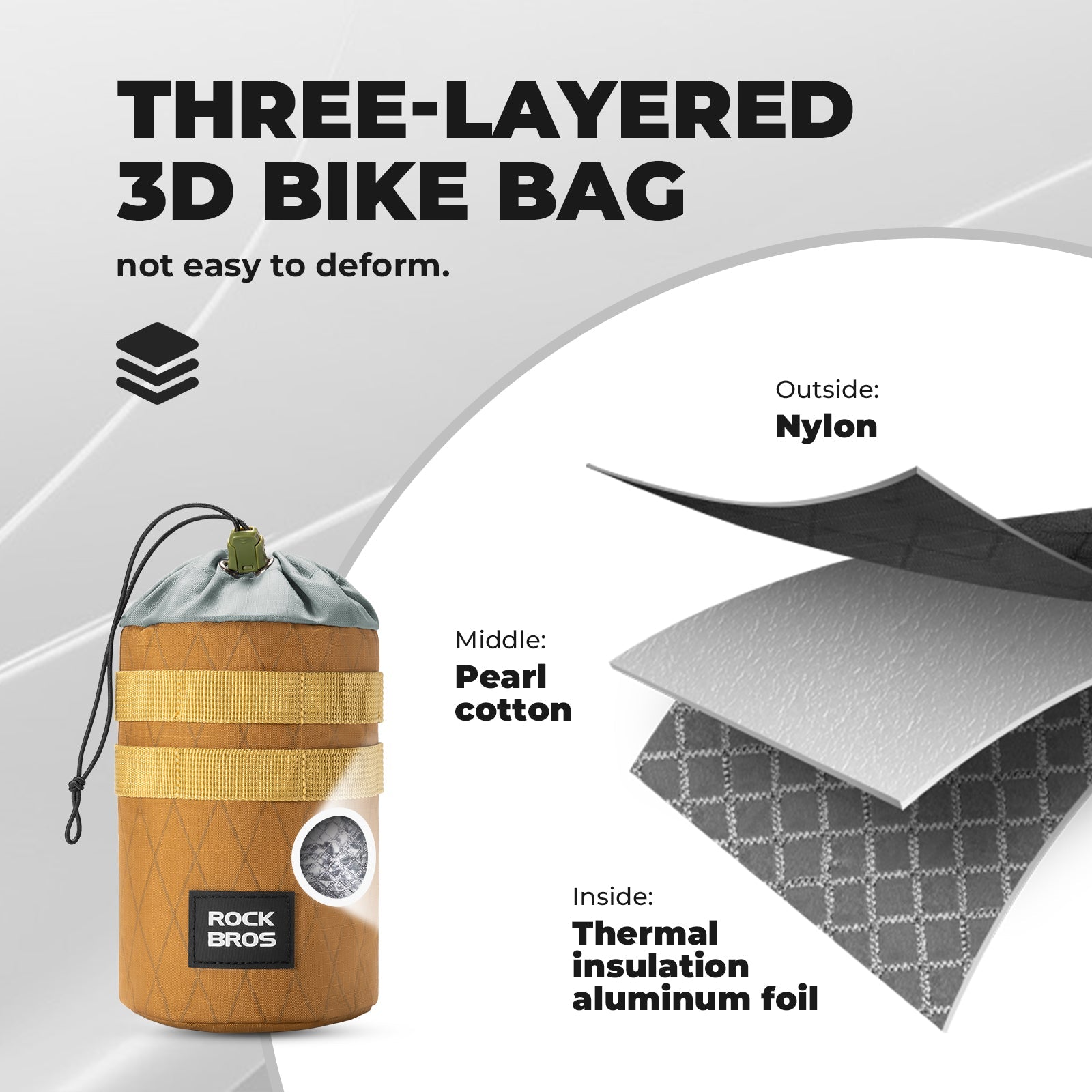 Rock Bros 1.2L bike water bottle bag: 3-layer insulated design, not easy to deform