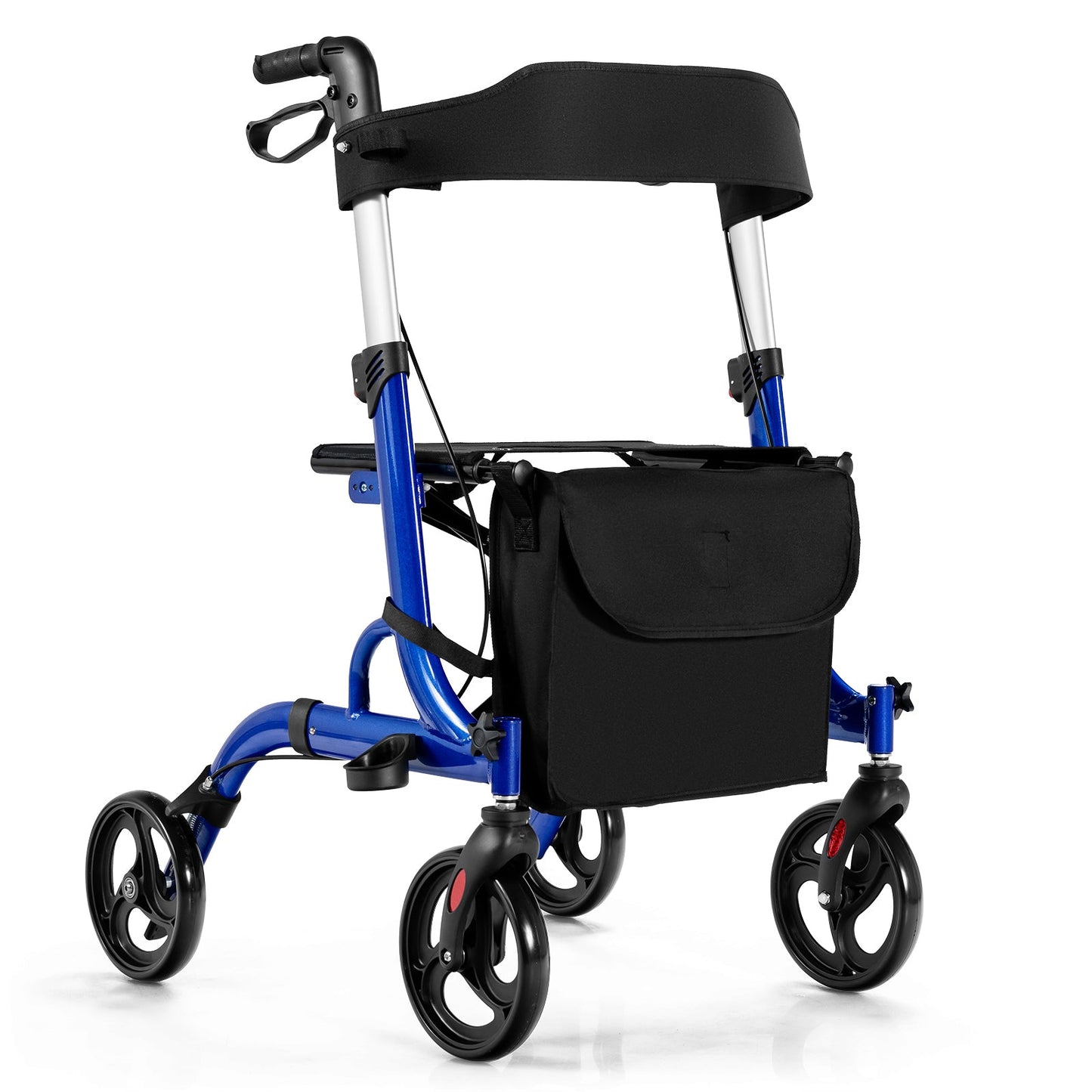 Blue walker with a black bag on a white background