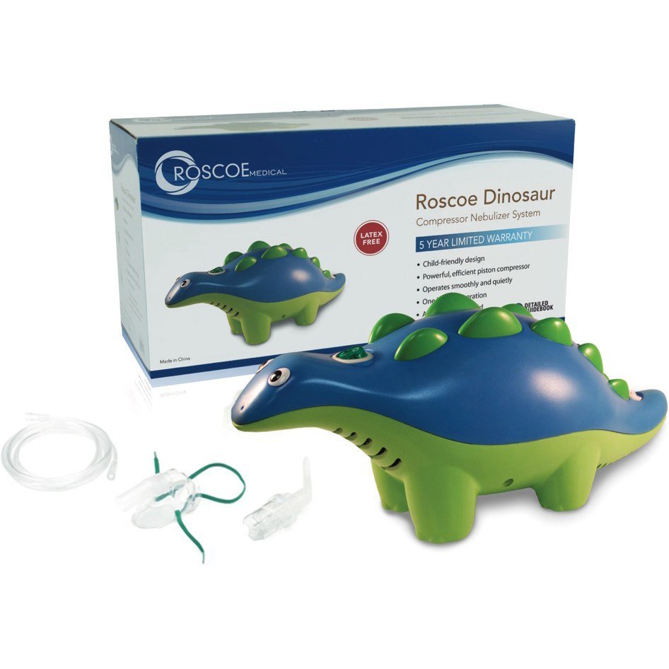 Roscoe dinosaur pediatric nebulizer system box with device and clear tubing accessories
