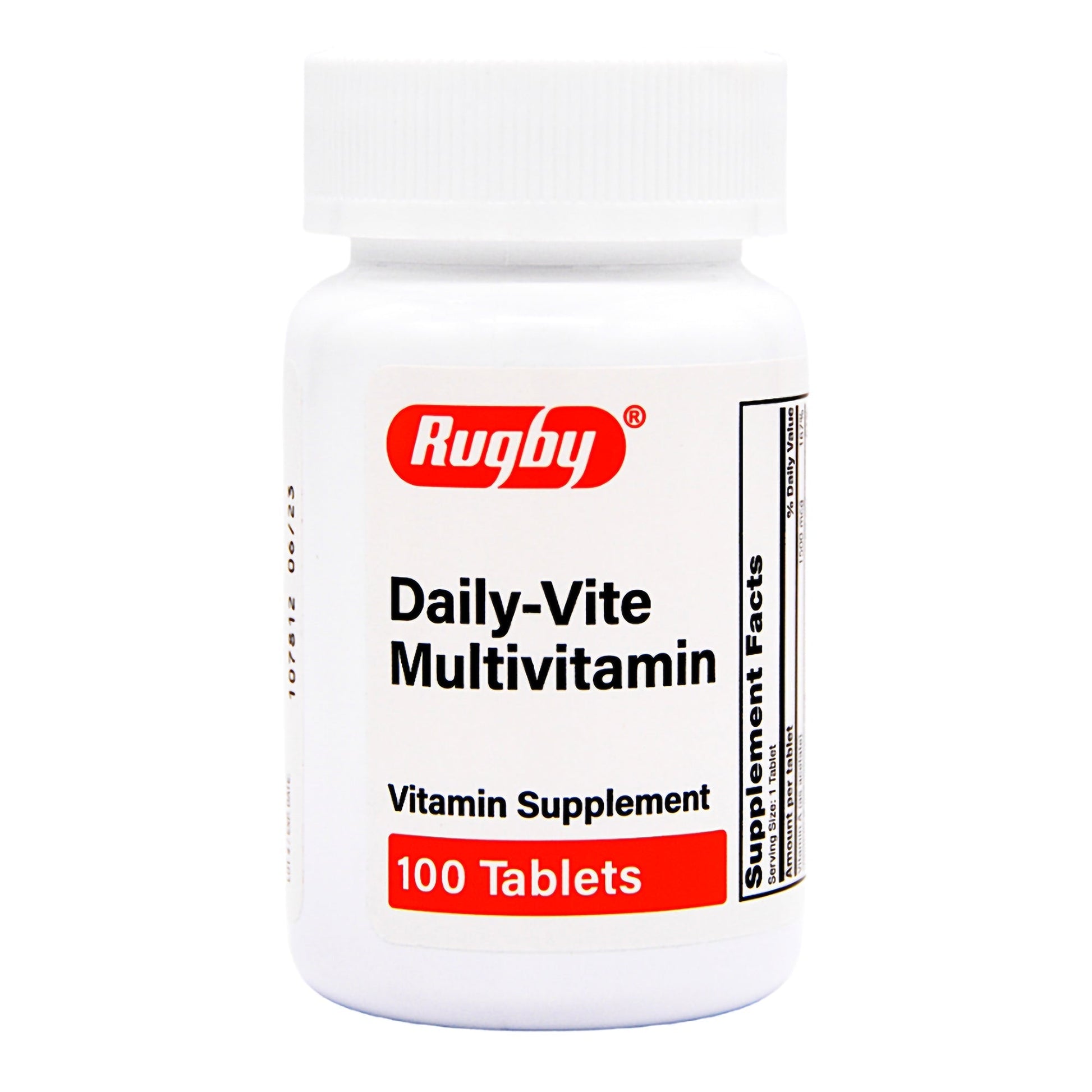 Rugby Daily-Vite multivitamin supplement bottle with label, 100 tablets