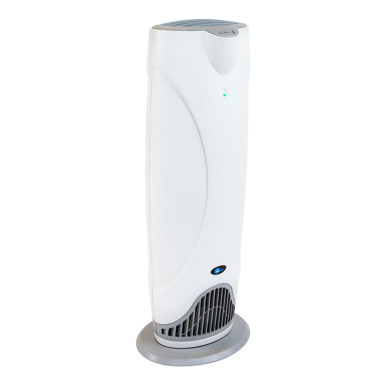 White tower air purifier with side curve and top control area