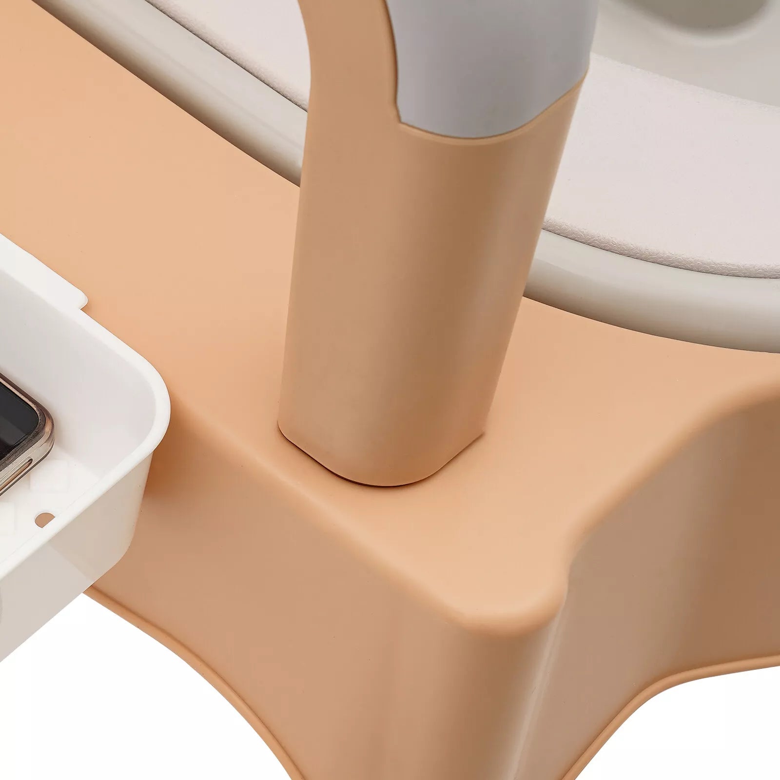 Khaki bedside commode chair with raised side arms and open access opening
