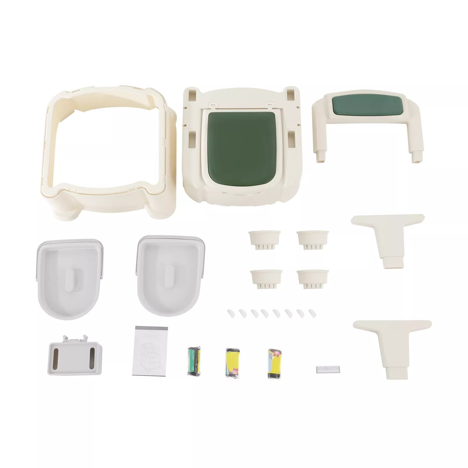 Bedside commode chair parts kit: seat frame, lid, removable accessories and green inserts