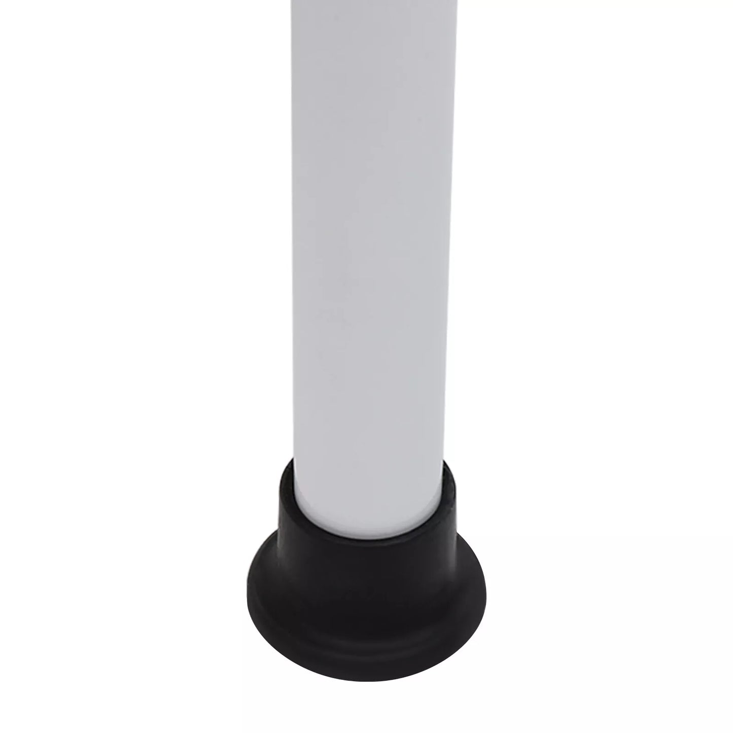 White commode chair leg with black rubber foot base
