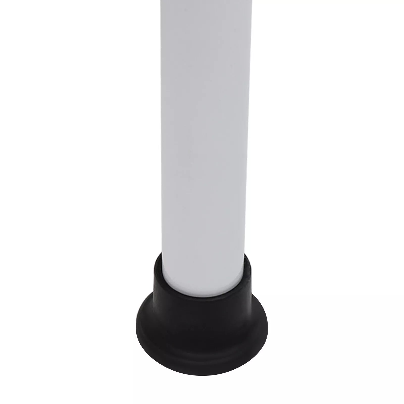White commode chair leg with black rubber foot base