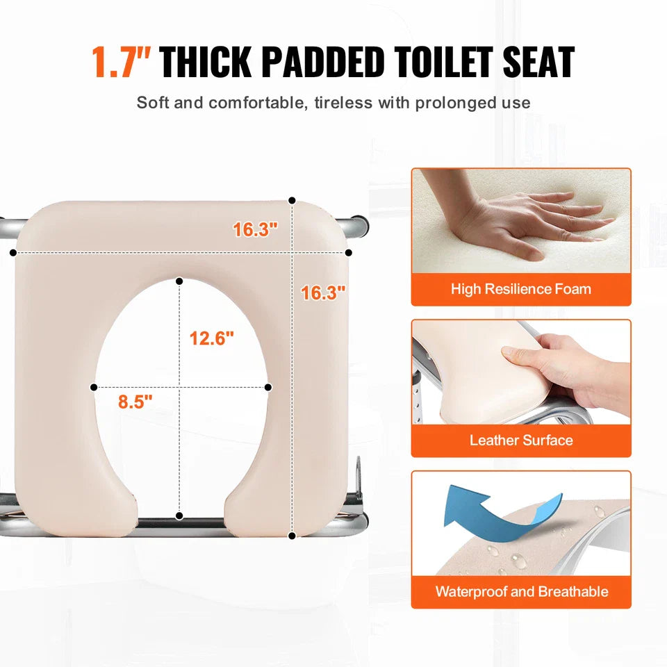 Thick padded toilet seat with waterproof, breathable cushioning