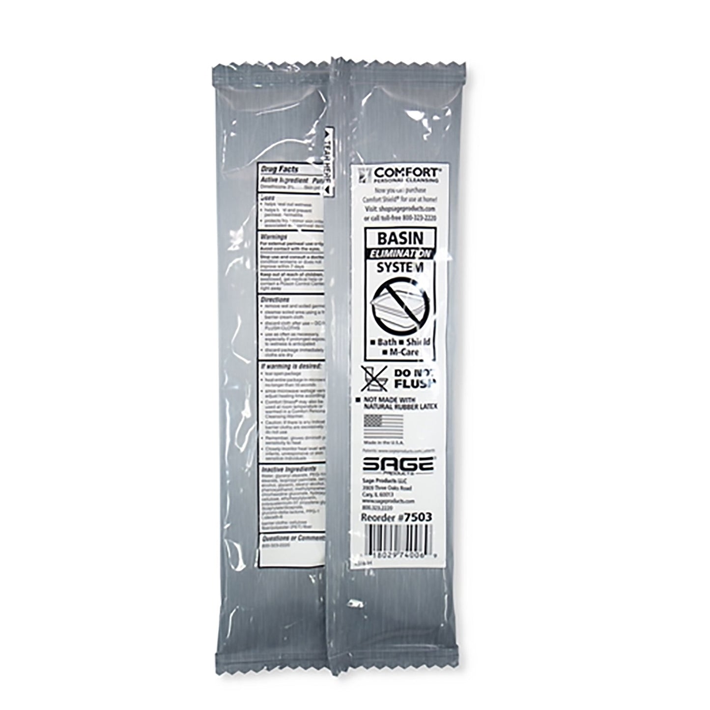 Back of barrier cream cloths package with instructions and barcode