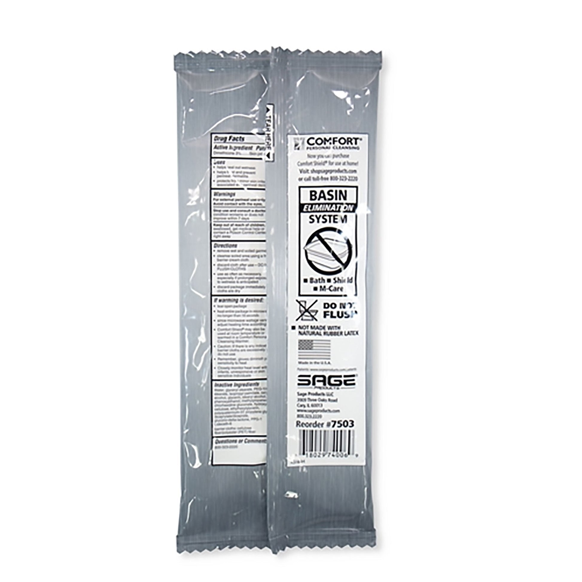 Back of barrier cream cloths package with instructions and barcode