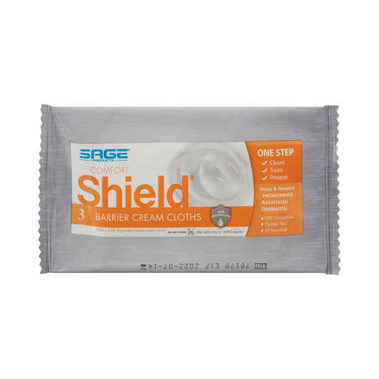 Comfort Shield barrier cream cloths pack back with drug facts and directions