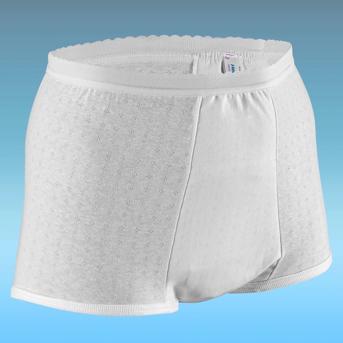 White reusable breathable panties with elastic waistband and front seam, heavy absorbency