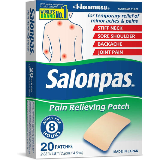 Pain relieving patch box, 20 patches, 8-hour application