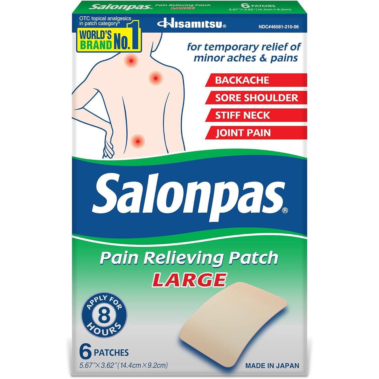 Salonpas Pain Relieving Patch LARGE box, 6 patches shown on front