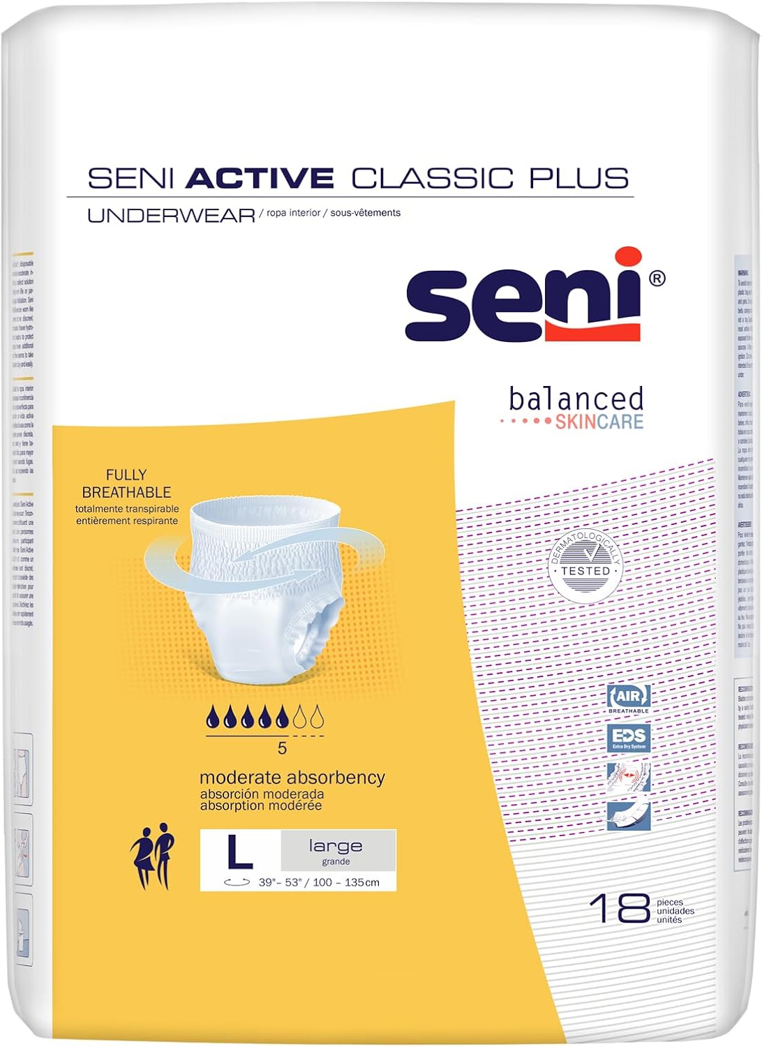 Disposable absorbent underwear, size L, 18-piece pack, moderate absorbency