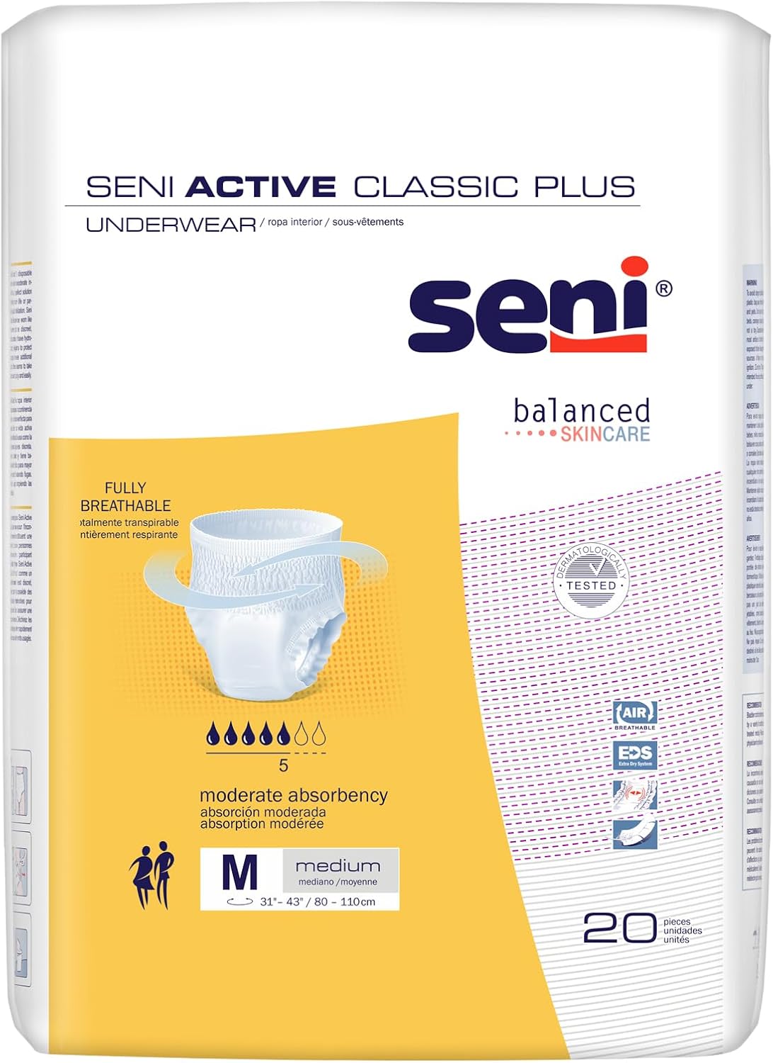 Disposable absorbent underwear, size M, 20-piece pack, moderate absorbency