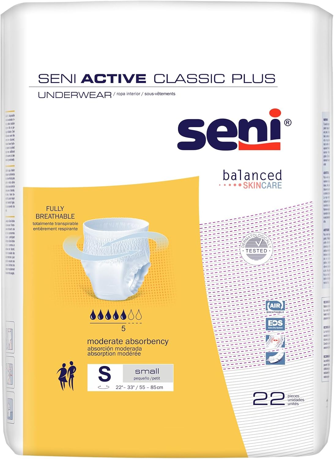 Disposable absorbent underwear, size S, 22-piece pack, moderate absorbency