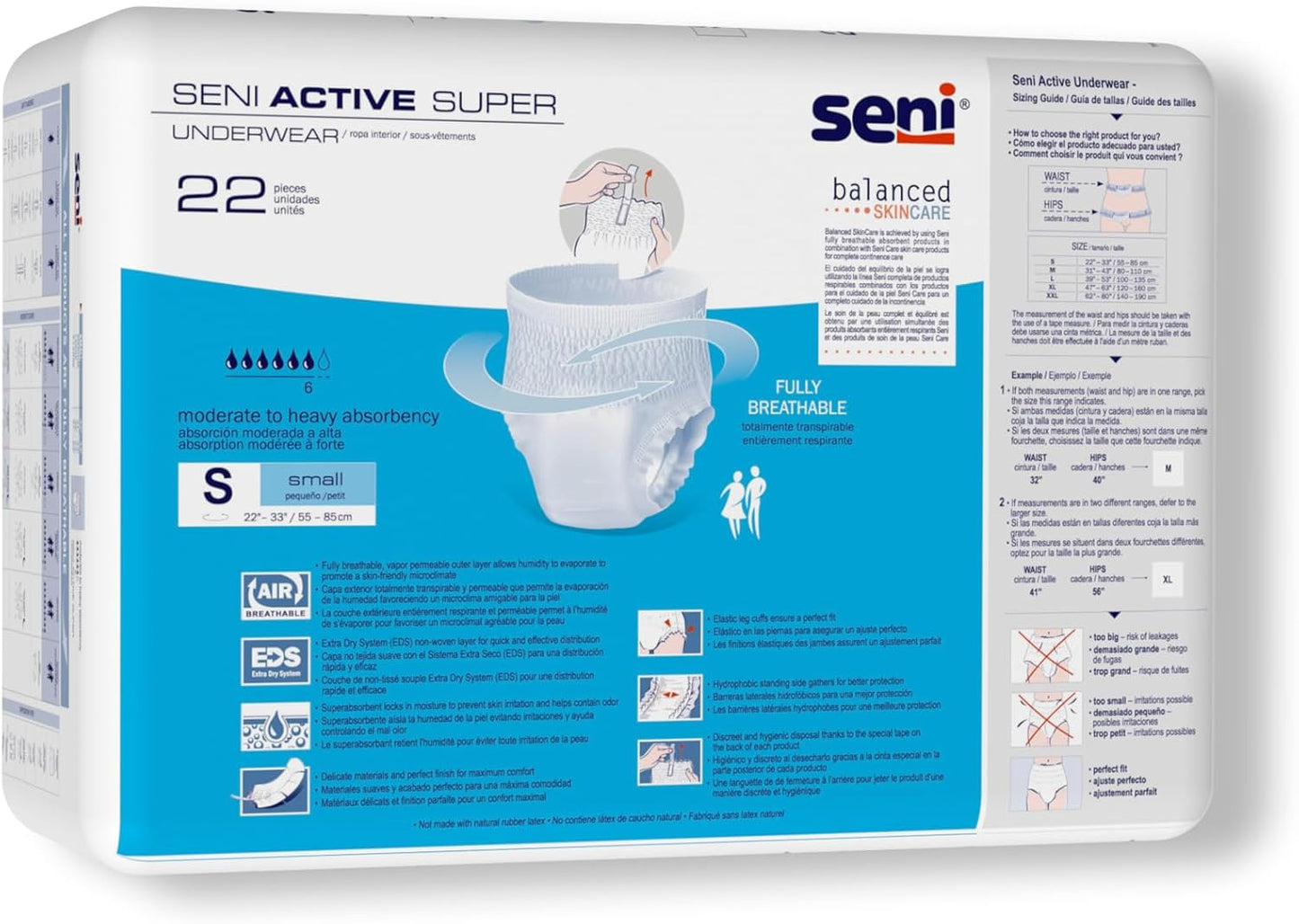 Seni Active Super absorbent underwear pack of 22, small size; fully breathable
