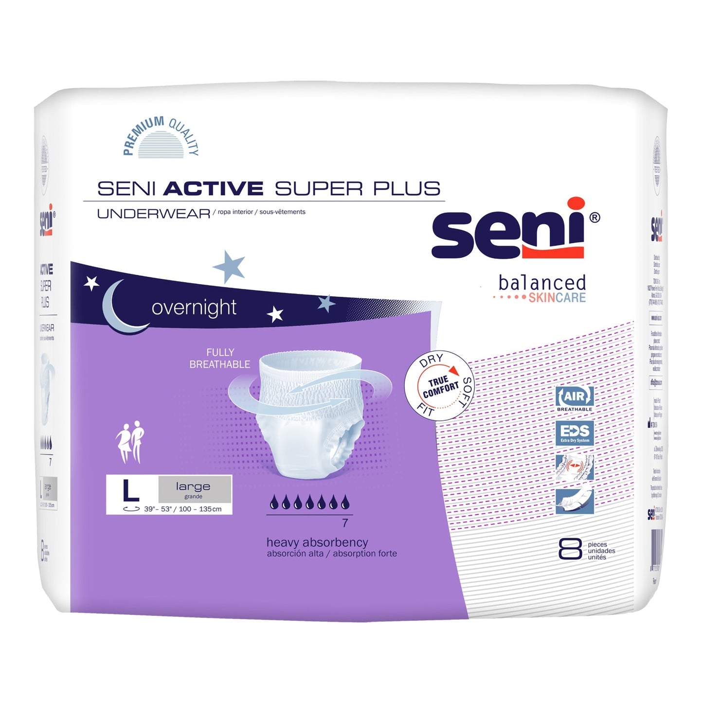 Absorbent underwear, large L, overnight; 8-count pack