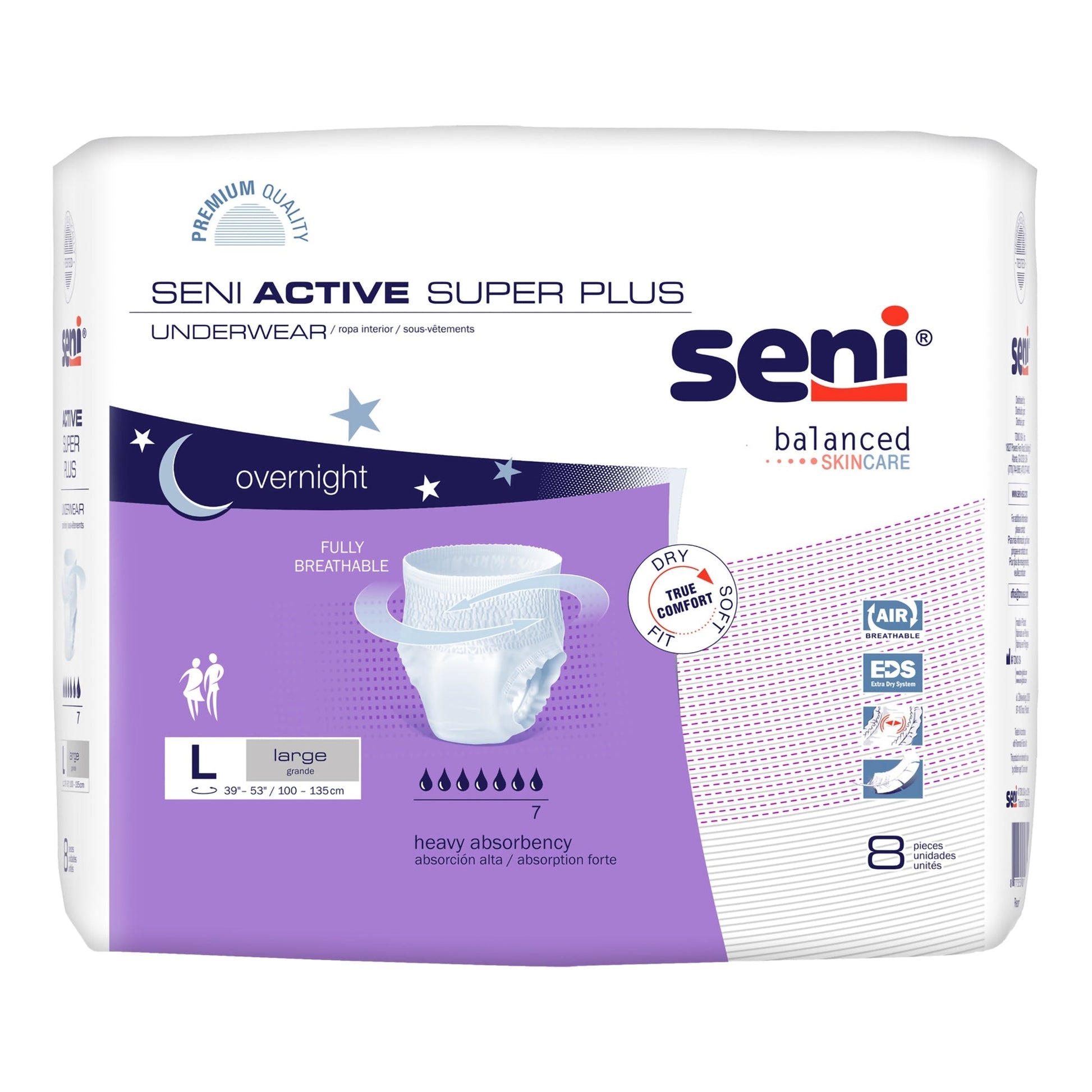 Absorbent underwear, large L, overnight; 8-count pack