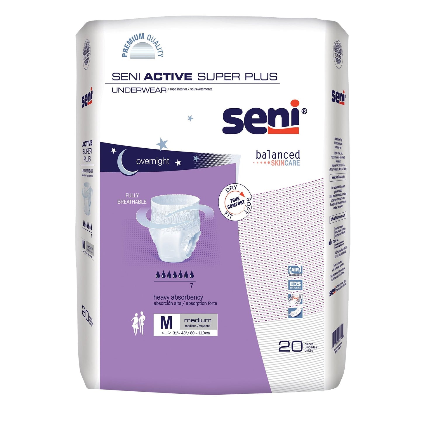 Absorbent underwear, medium M, overnight; 20-count pack