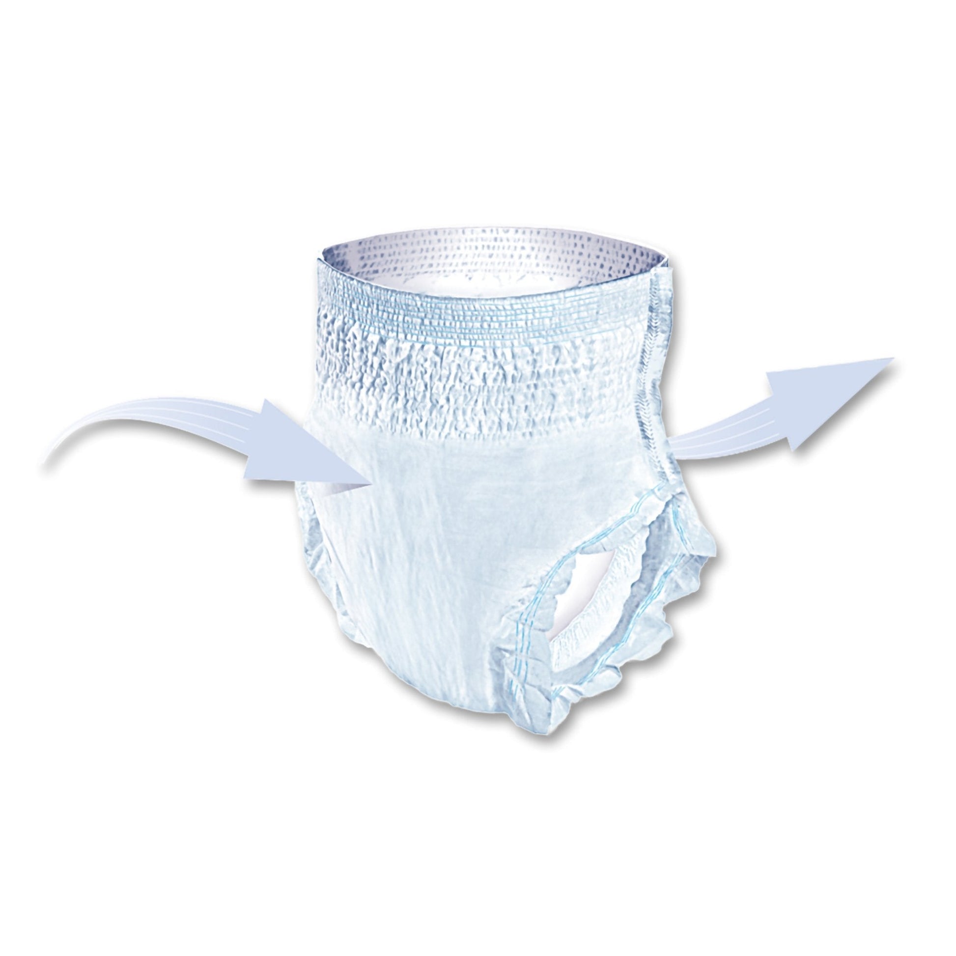 White pull-on incontinence underwear with leg openings and absorbent core