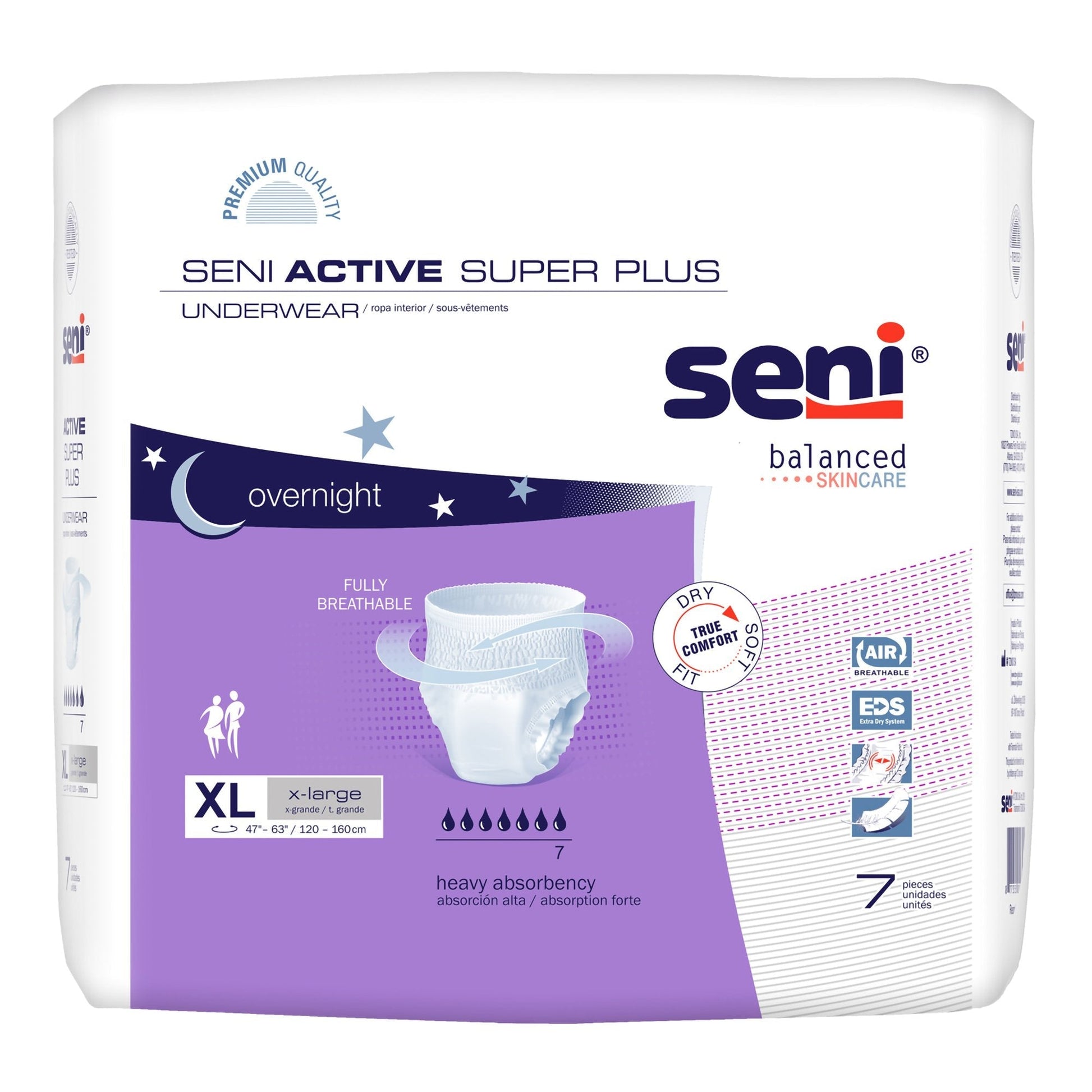 XL x-large pull-on incontinence underwear, 7-count, white, overnight
