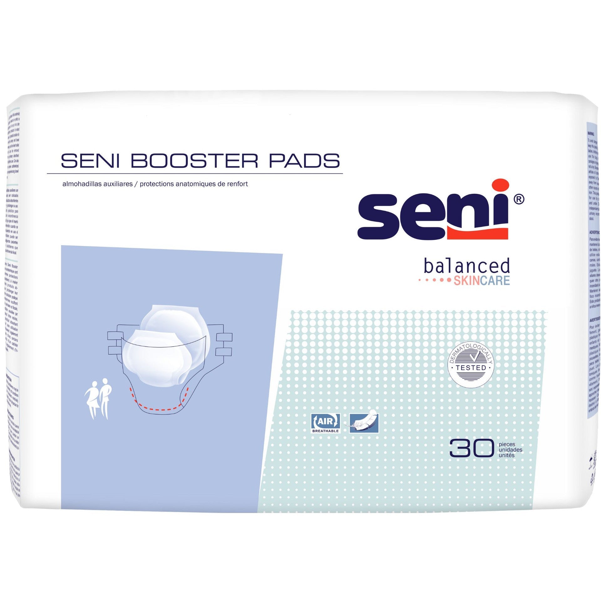 Seni Booster Pads package, 24.6-inch size, 30 pieces, breathable disposable protection