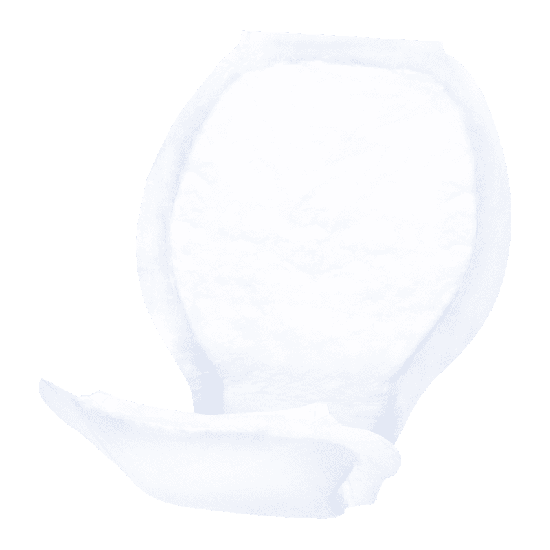 White disposable booster pad with curved shape and extended back flap, single pad