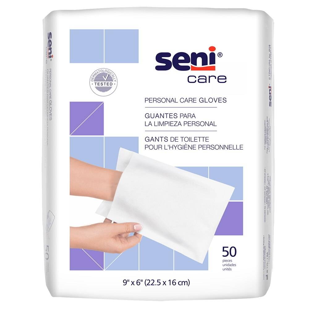 Seni Care personal care gloves box, 50-pack, 9x6in (22.5x16cm)