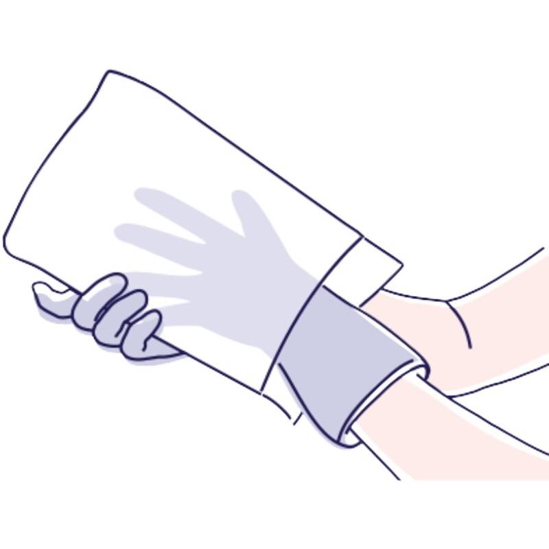 Illustration of putting on disposable personal care gloves