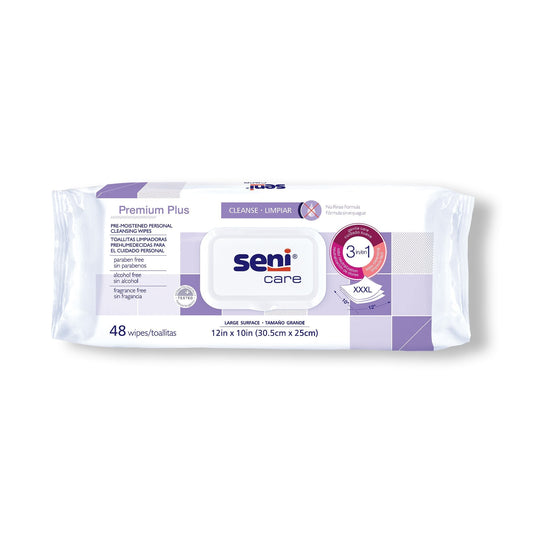 Premium Plus cleansing wipes, fragrance-free, 12 x 10 in, 48-count pack