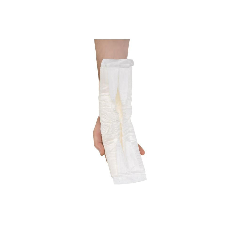 Man fit guards worn on leg, white breathable protective padding
