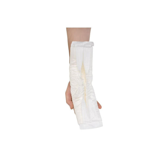Man fit guards worn on leg, white breathable protective padding