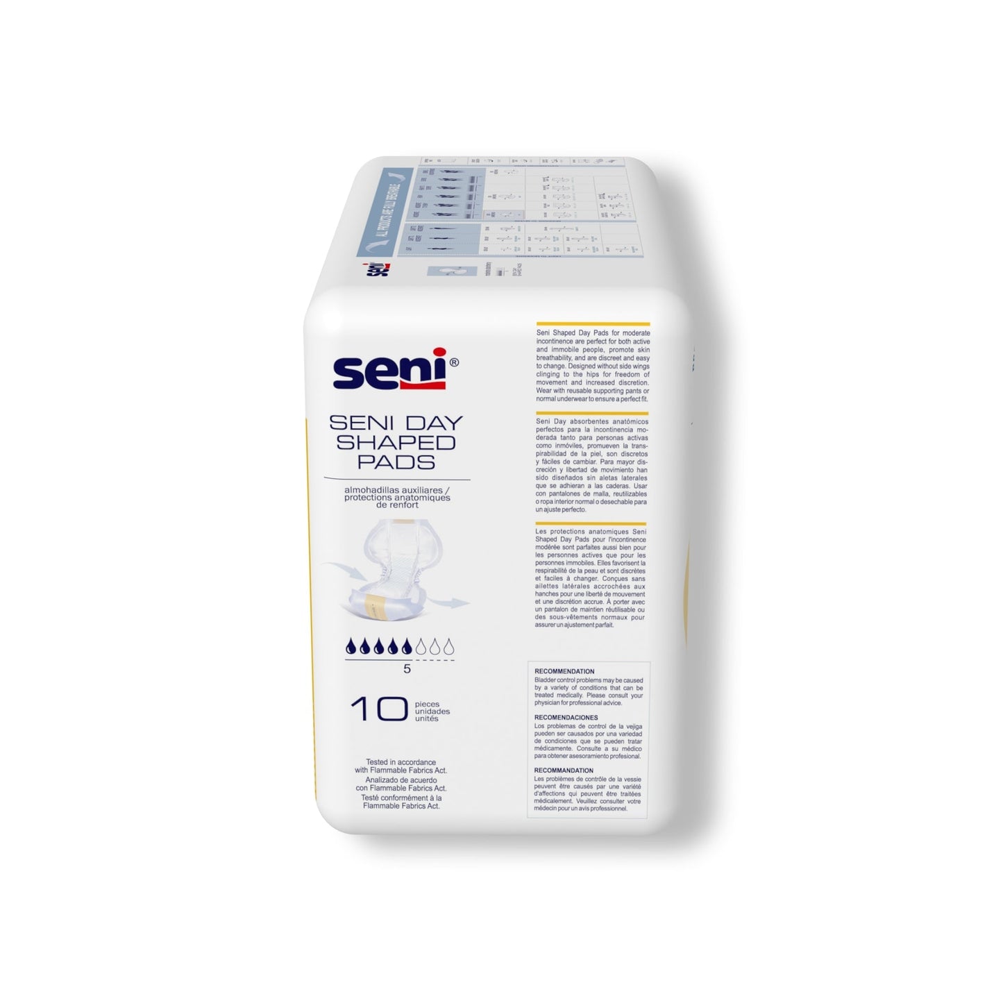 Seni Day Shaped Pads package back with product details and 10 pieces