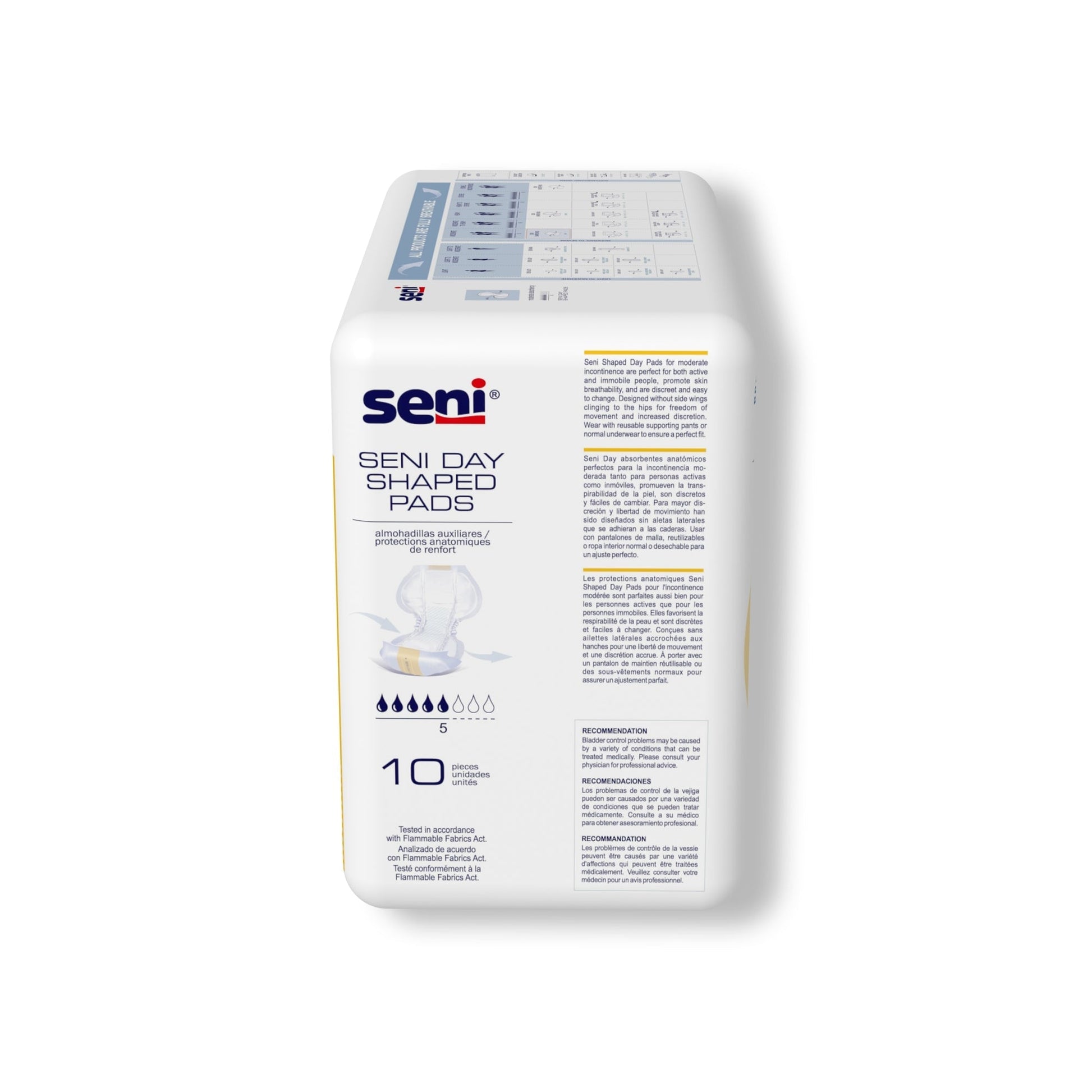 Seni Day Shaped Pads package back with product details and 10 pieces
