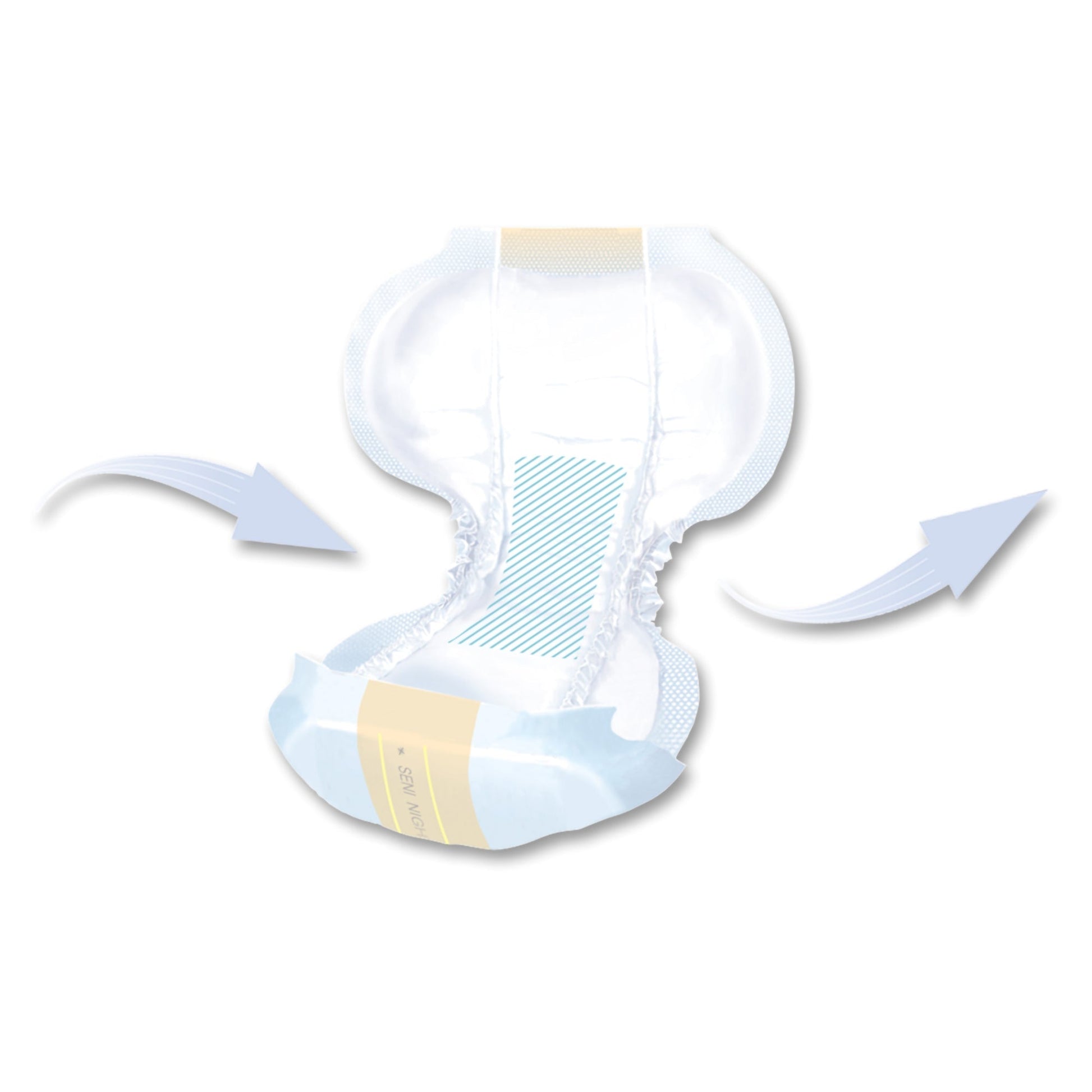 White shaped absorbent pad with wings and fit lines shown front view