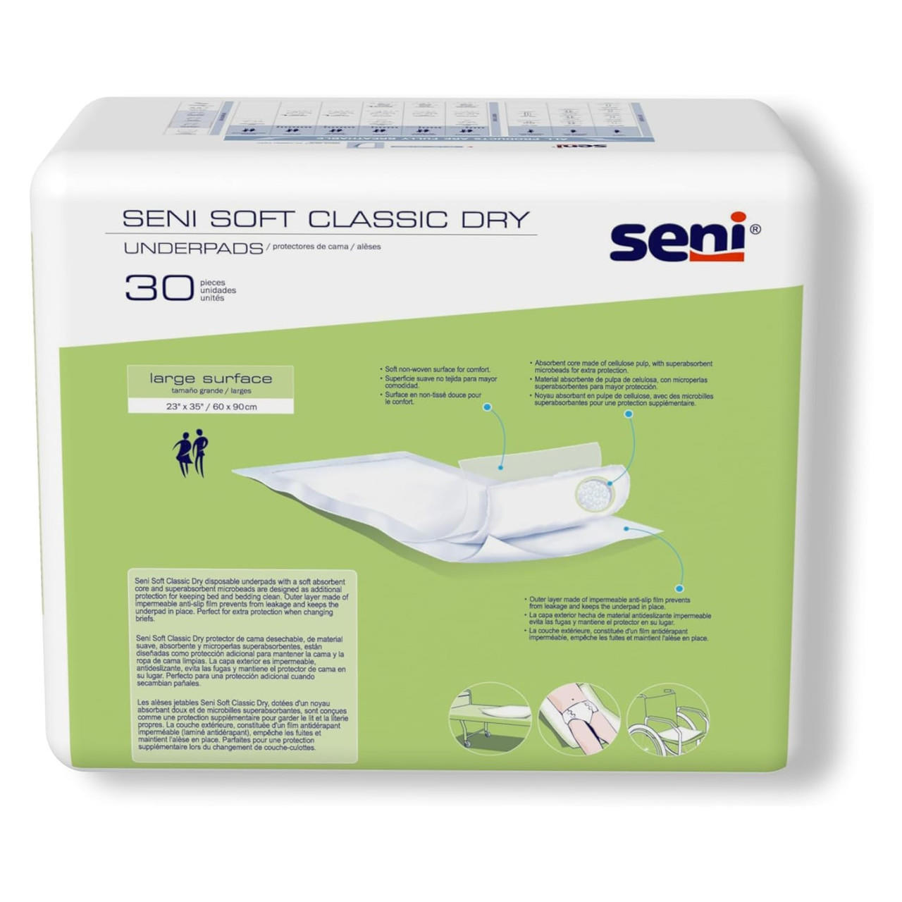 Dry underpads 23 x 35 in, pack of 30; absorbent disposable adult bed pads
