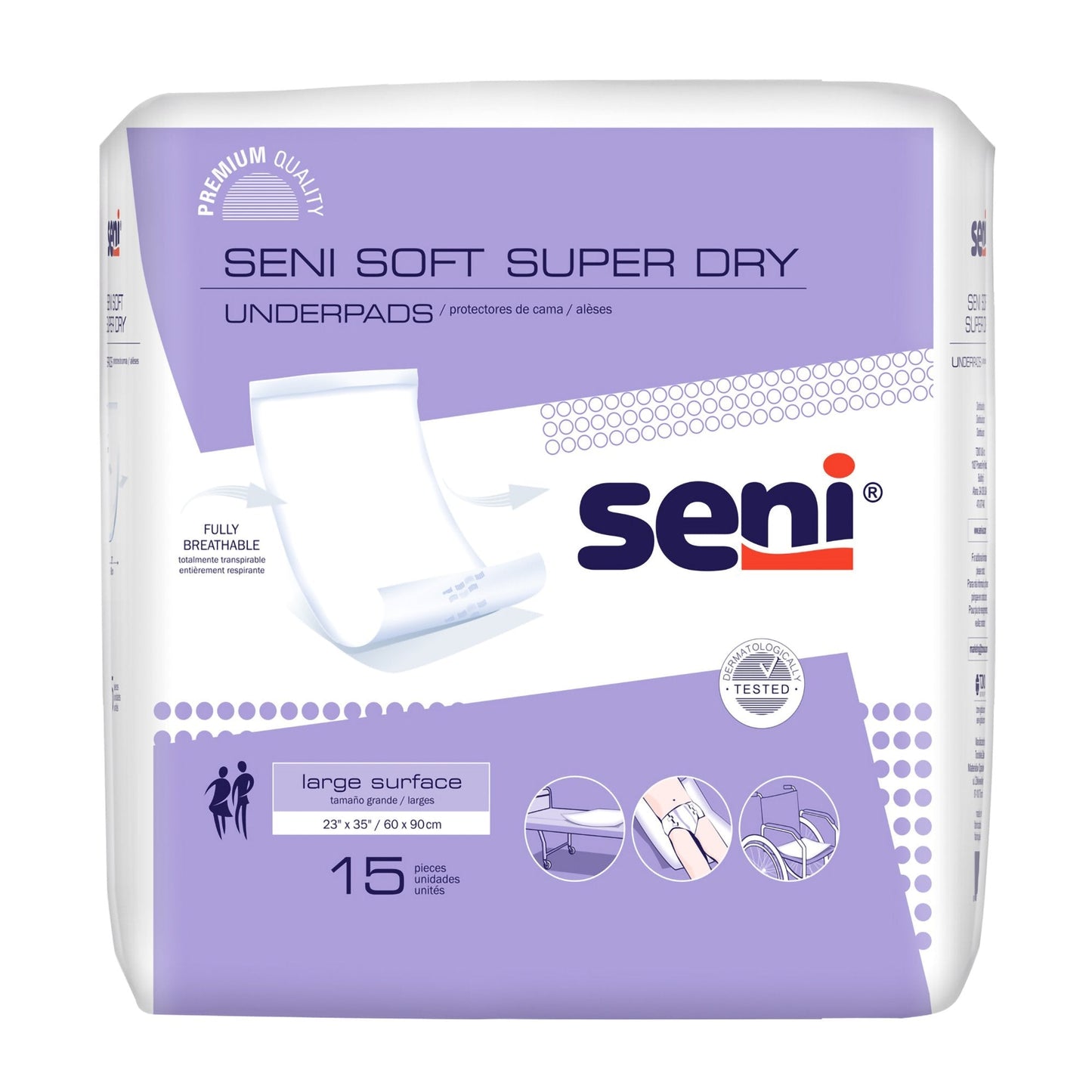 Underpads Seni Soft Super Dry, large surface 23 x 35 in, pack of 15