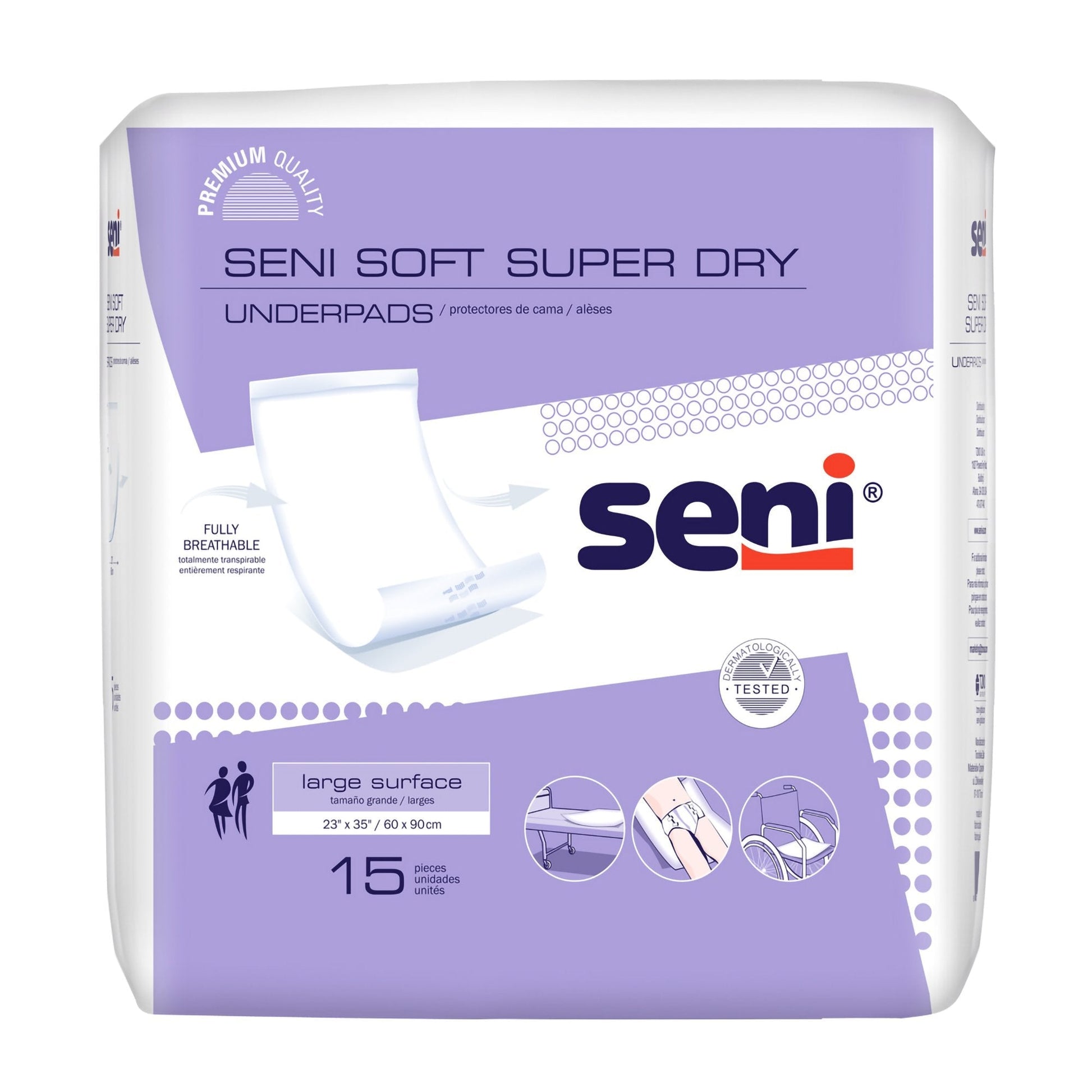 Underpads Seni Soft Super Dry, large surface 23 x 35 in, pack of 15