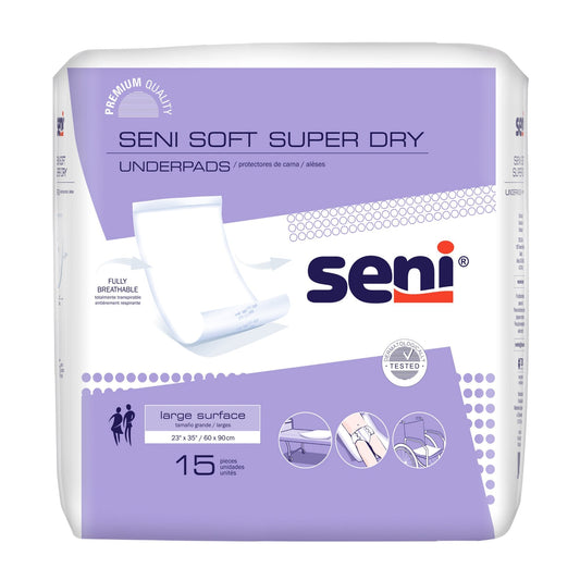 Underpads Seni Soft Super Dry, large surface 23 x 35 in, pack of 15