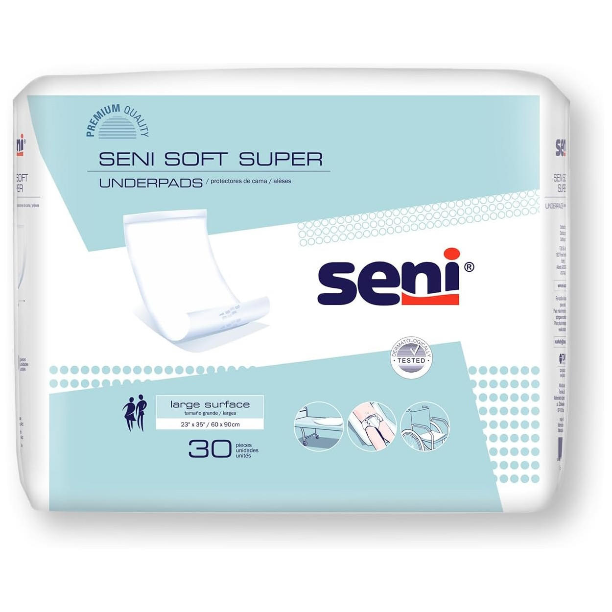 Seni Soft Super disposable underpads, 23 in x 35 in, pack of 30