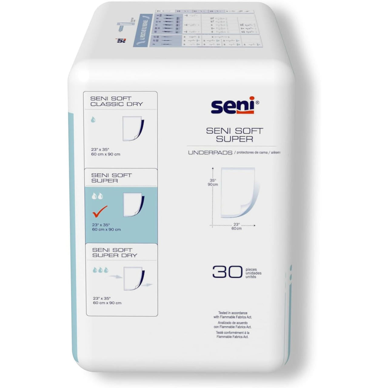 Disposable underpads package showing 23 x 35 in size and 30 pieces