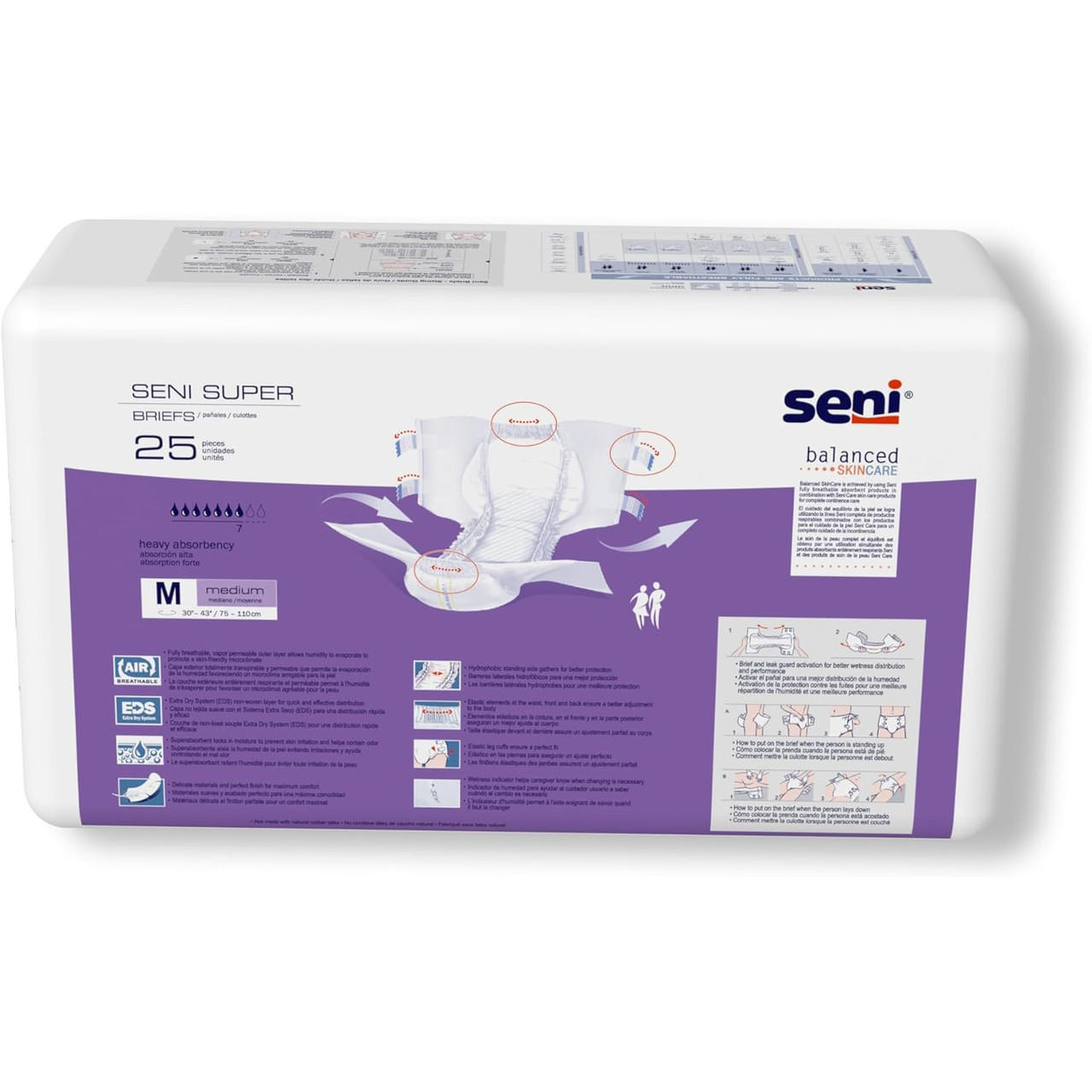 Seni Super briefs, size M, 25-pack, back view with absorbency features