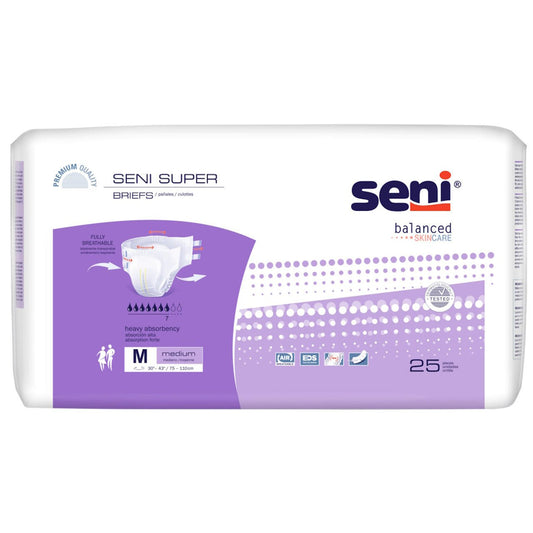 Seni Super adult incontinence briefs, size M, 25-pack, heavy absorbency
