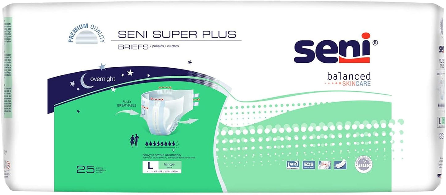 Adult briefs package, large size, 25 count, white and green design